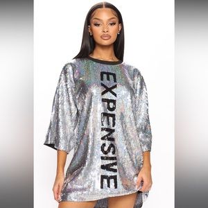 Fashion Nova Sequin Tunic “EXPENSIVE” Small/Medium
